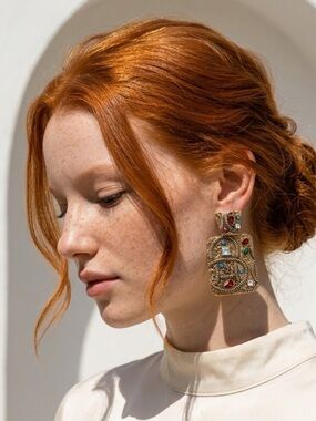 Gold Multicolor Crystal Statement Earrings - Women Jewelry